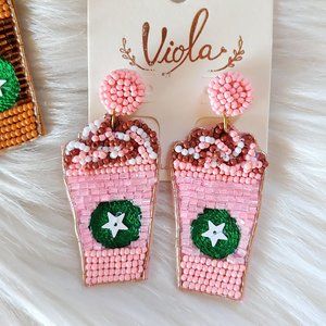 Pink Drink Beaded Drop Earrings
